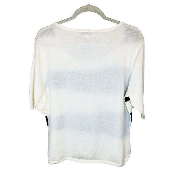 Talbots Black White Wide Stripe Colorblock Knit Top Short Sleeve Sweater Size XL - Picture 2 of 4